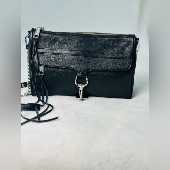 Rebecca Minkoff Black Leather Crossbody Bag Medium Size With Silver Hardware - Picture 4 of 14